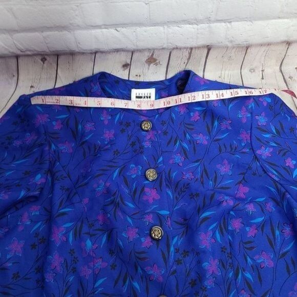 Vintage 90s Dark Botanical Cottagecore Purple Leslie Fay Blouson Jacket - Picture 8 of 13